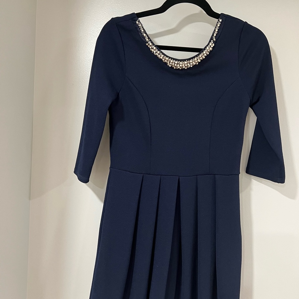 Navy Dress, rhinestones on color